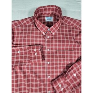 &Collar Performance Dress Shirt Mens Large Athletic Fit Red White Plaid Stretch